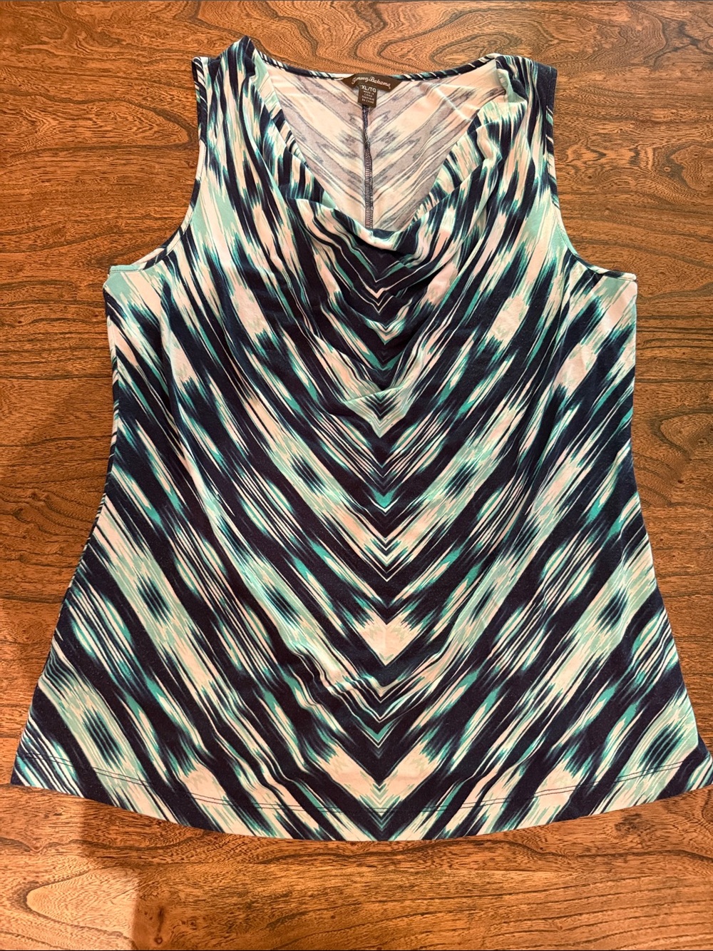 Tommy Bahama Sleeveless Cowl-Neck Tank in Navy, Teal & White - Picture 1 of 7